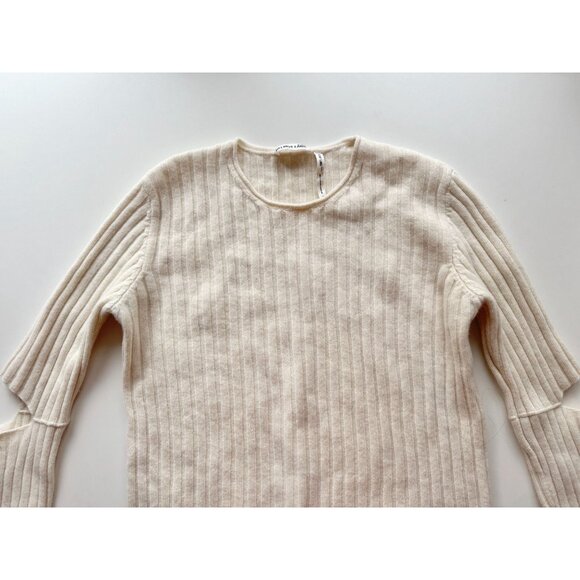 HELMUT LANG Re-Edition Ivory 100% Wool Ribbed Knit Cut-Out Elbow Sweater, Size M - Picture 6 of 16